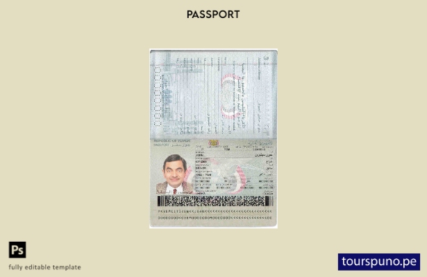 Plantilla de pasaporte de Yemen lista para imprimir